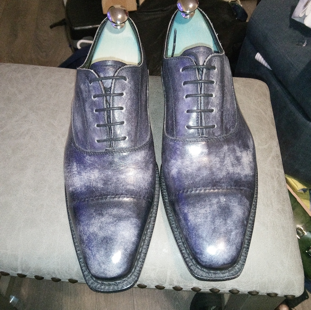 Men's Blue Otto dress shoes in blue faded aged leather with a lace  Dress Shoes